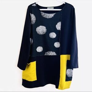 Chalet et Ceci Black White & Yellow Geometric Pocketed Sweater Blouse ~ Size XL
